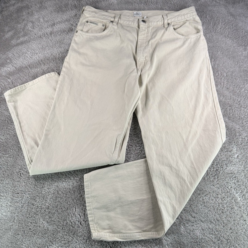 Calvin Klein Vintage Mens 38 Jeans Beige 100% Cotton Relaxed Straight Leg Y2K